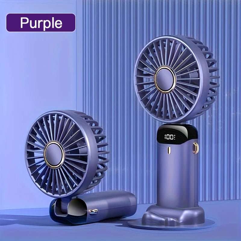 All - in - One Portable Mini Fan – Rechargeable, LED Night Light, 6 Speeds, Quiet & Foldable Design for Travel, Desk, or Bedroom - Shoppure Co