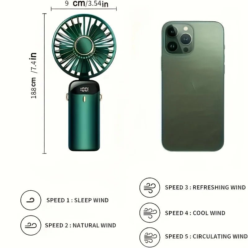 All - in - One Portable Mini Fan – Rechargeable, LED Night Light, 6 Speeds, Quiet & Foldable Design for Travel, Desk, or Bedroom - Shoppure Co