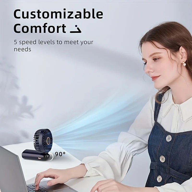 All - in - One Portable Mini Fan – Rechargeable, LED Night Light, 6 Speeds, Quiet & Foldable Design for Travel, Desk, or Bedroom - Shoppure Co