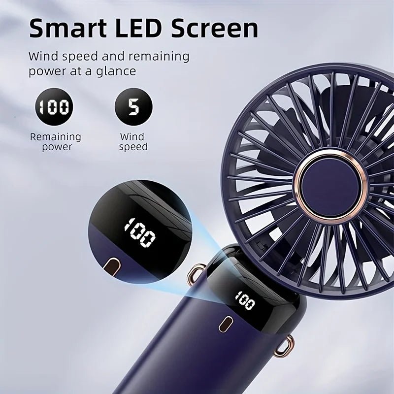 All - in - One Portable Mini Fan – Rechargeable, LED Night Light, 6 Speeds, Quiet & Foldable Design for Travel, Desk, or Bedroom - Shoppure Co