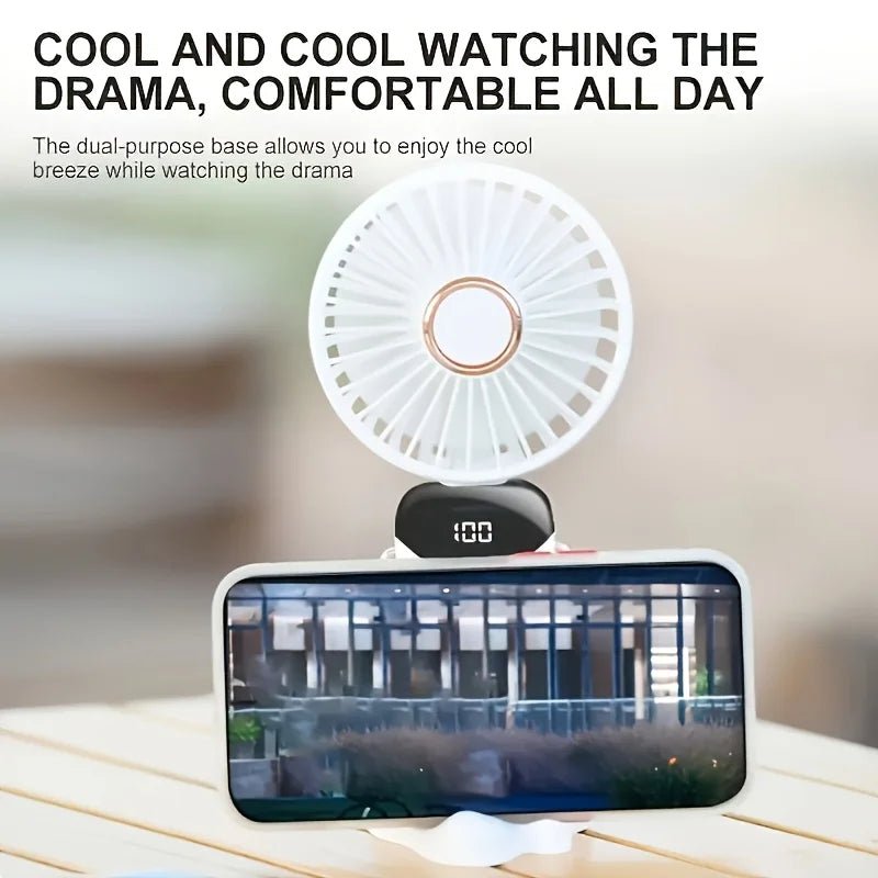 All - in - One Portable Mini Fan – Rechargeable, LED Night Light, 6 Speeds, Quiet & Foldable Design for Travel, Desk, or Bedroom - Shoppure Co