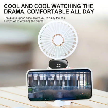 All - in - One Portable Mini Fan – Rechargeable, LED Night Light, 6 Speeds, Quiet & Foldable Design for Travel, Desk, or Bedroom - Shoppure Co